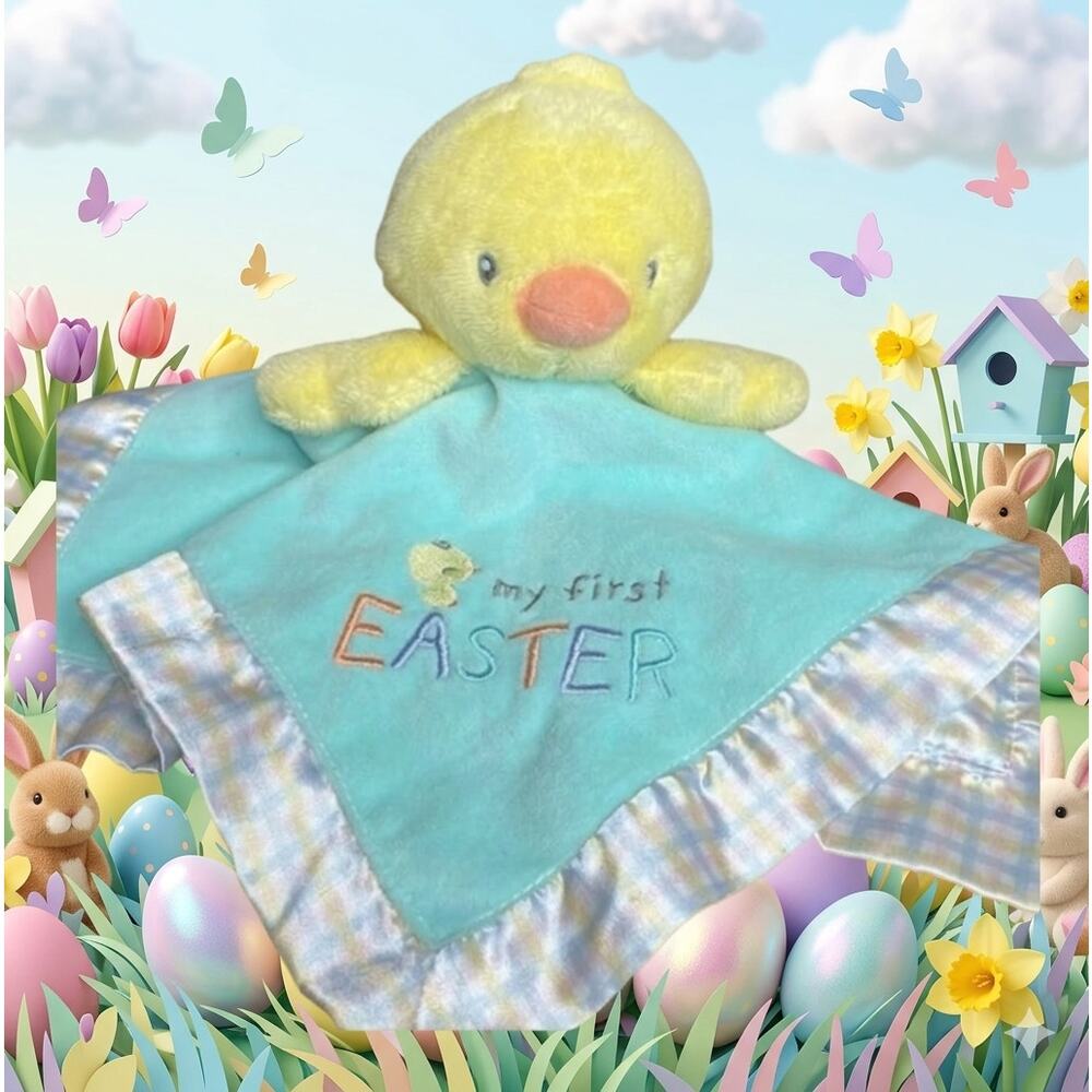 Magic Years Lovey Duck My First Easter Security Blanket Rattle Chick Satin Blue